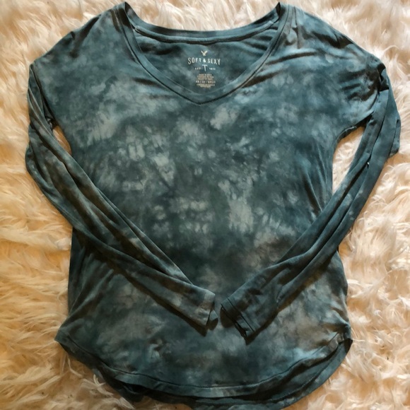 Blue tie dye soft and sexy long sleeve - Picture 3 of 5